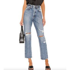 Agolde 90's Mid Rise Loose Jeans Streamline Distressed Knees Size 29 Medium Wash